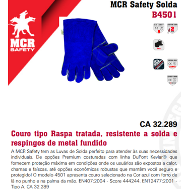 Luva de Solda Weld Smart Térmica Soldador Reforçada MCR Safety Resistente CA 32289